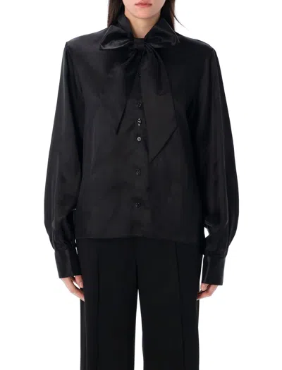 Mm6 Maison Margiela Mm6 By Maison Margiela Twist Bow Shirt With Dramatic Collar In Black