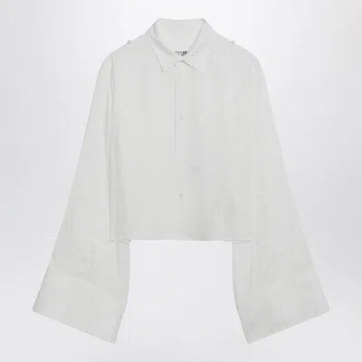 Mm6 Maison Margiela Logo Graphic Cropped Shirt Long Sleeves Collar In White