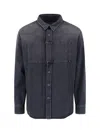 Mm6 Maison Margiela Mm6 By Maison Margiela Black Denim Shirt With Visible Stitching And Curved Hem In Black