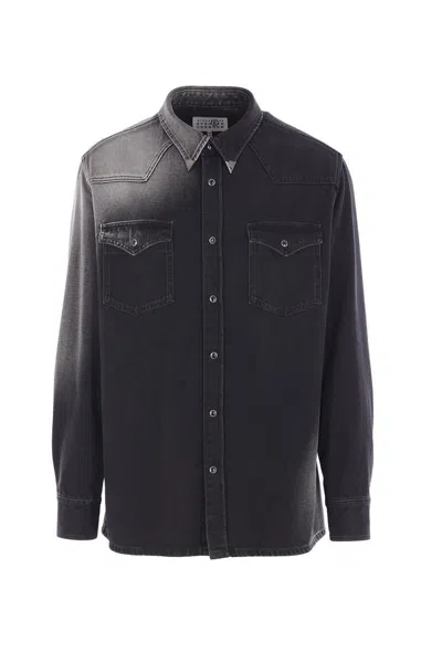 Mm6 Maison Margiela Western Style Denim Shirt Pockets In Black