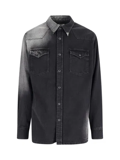 Mm6 Maison Margiela Western Style Denim Shirt Pockets In Black
