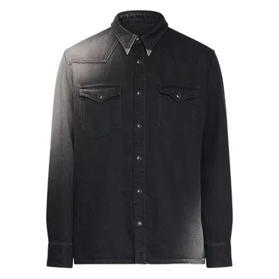 Mm6 Maison Margiela Western Style Denim Shirt Pockets In Black
