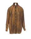Mm6 Maison Margiela Collared Shirt With Cut Out Detail In Brown