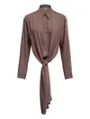 Mm6 Maison Margiela Collared Neck Long-sleeved Shirt With Open Back In Brown