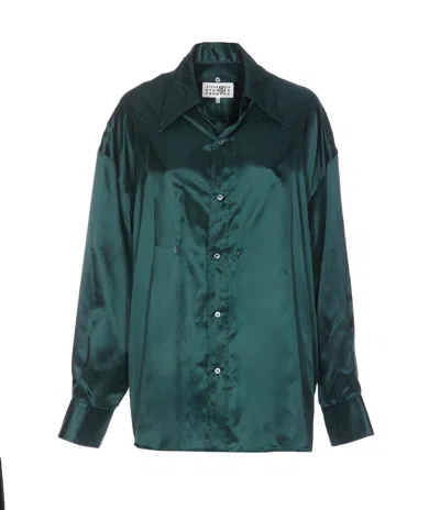 Mm6 Maison Margiela Button-up Satin Shirt In Green