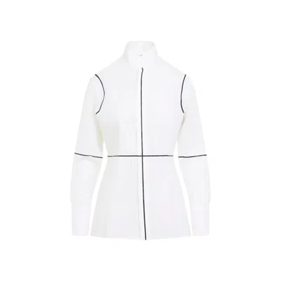 Mm6 Maison Margiela High Collar Long Sleeve Contrast Piping Top In White