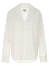 Mm6 Maison Margiela Mm6 By Maison Margiela V-neck Cotton Shirt With Long Cuffed Sleeves In White