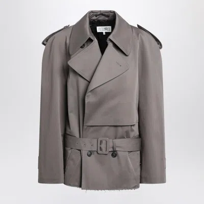 Mm6 Maison Margiela Short Double-breasted Grey Trench Coat In Gray