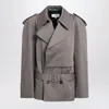 Mm6 Maison Margiela Stretch Cotton Trench Coat With Belted Waist In Gray