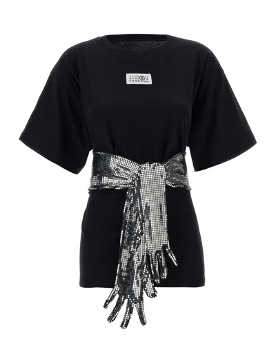 Mm6 Maison Margiela Short-sleeve Black T-shirt With Disco-style Gloves