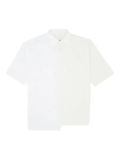 Mm6 Maison Margiela Mixed Fabric Shirt Short Sleeves Collar In White