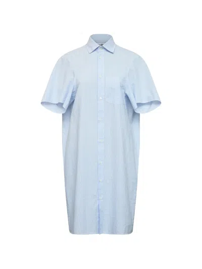 Mm6 Maison Margiela Short-sleeve Striped Shirt Mini Dress In Blue