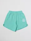 Mm6 Maison Margiela Mm6p71u Shorts Maison Margiela Aquamarine Fleece Shorts With Rounded Edges And Logo In Green