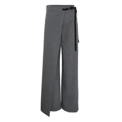Mm6 Maison Margiela Side Tie Tailoring Wool Pants In Gray