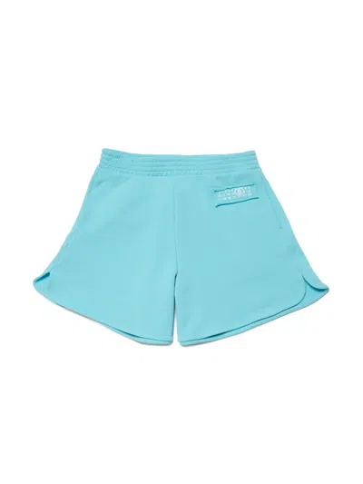 Mm6 Maison Margiela Kids' Signature Numbers-motif Cotton Shorts In Blue