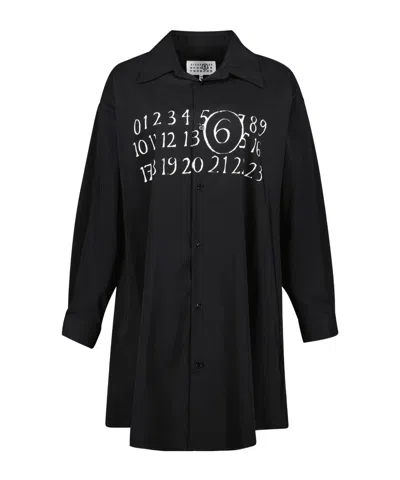 Mm6 Maison Margiela Signature Numbers Motif Shirt Dress In Black