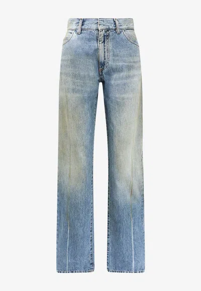 Mm6 Maison Margiela Signature Numeric Tag Patch Faded Jeans In Blue