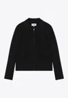 Mm6 Maison Margiela Zip Up Silk Jacket With Collared Neck In Black