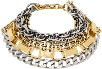 Mm6 Maison Margiela Silver & Gold Mixed Chain Bracelet In Brown