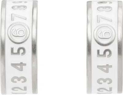 Mm6 Maison Margiela Silver & White Enamel Logo Earrings In Metallic