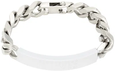 Mm6 Maison Margiela Silver & White Id Tag Bracelet In 961 Palladio Buratat