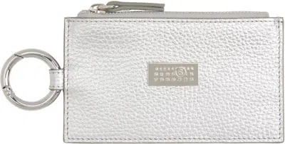 Mm6 Maison Margiela Silver Laminated Grainy Leather Card Holder In White