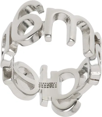 Mm6 Maison Margiela Silver Letter Logo Ring In 955 Brushed Palladio