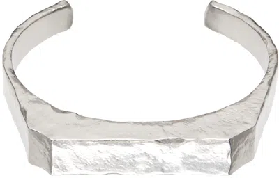Mm6 Maison Margiela Silver Metal Chiseled Cuff Bracelet In 953 Palladio Buratta