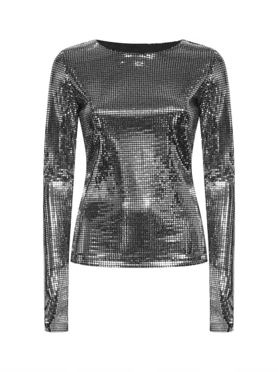Mm6 Maison Margiela Metallic Long-sleeve T-shirt In Silver
