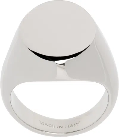 Mm6 Maison Margiela Silver Minimal Logo Oval Signet Ring In 951 Polished Palladi