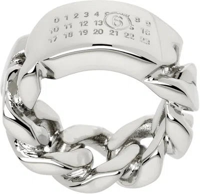 Mm6 Maison Margiela Silver Minimal Logo Ring In 951 Palladio Polishe