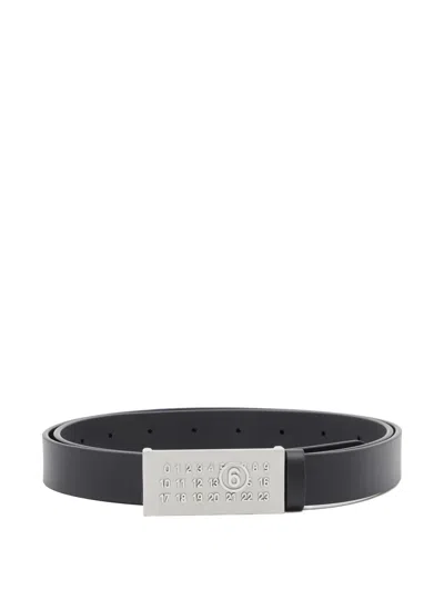 Mm6 Maison Margiela Silver Tone Buckle Belt In Black