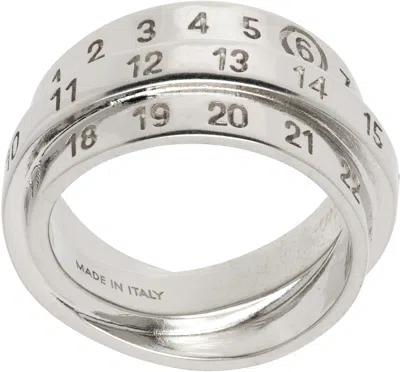 Mm6 Maison Margiela Silver Triple Logo Numeric Signature Ring In 955 Brushed Palladio
