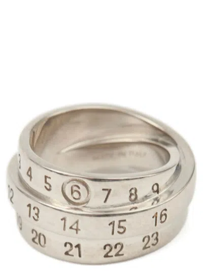 Mm6 Maison Margiela Silver Triple Logo Ring In Metallic