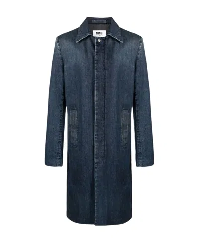 Mm6 Maison Margiela Single-breasted Denim Coat In Blue