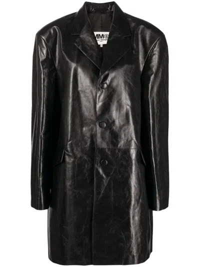 Mm6 Maison Margiela Single-breasted Leather Coat In Black