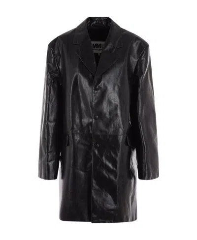 Mm6 Maison Margiela Single-breasted Leather Coat In Black