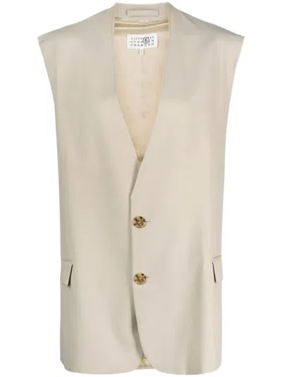 Mm6 Maison Margiela Longline Vest Sleeveless Front Pockets In Neutral