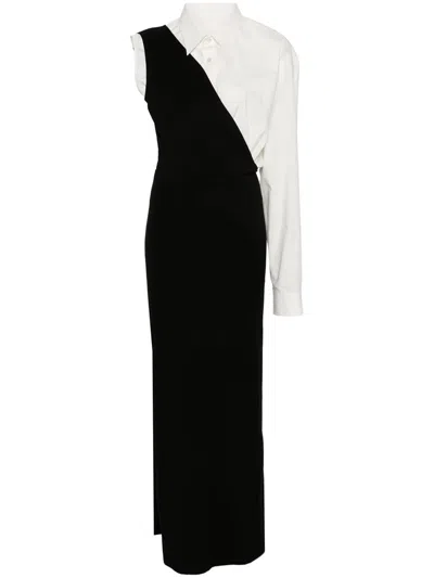 Mm6 Maison Margiela Single Sleeve Maxi Dress In Black Off White