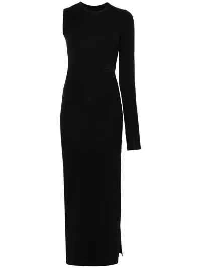 Mm6 Maison Margiela Cotton & Lycra Jersey Midi Dress In Black