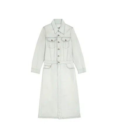 Mm6 Maison Margiela Single-stitch Denim Maxi Coat In White