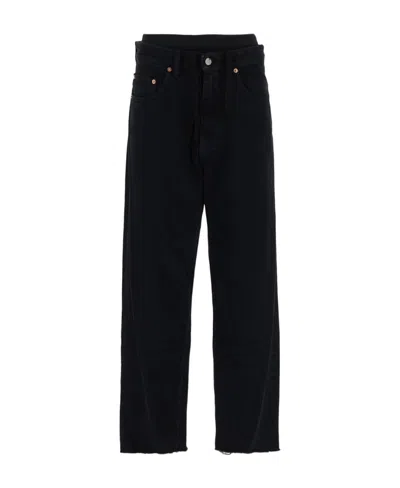 Mm6 Maison Margiela Single-stitch Double-waist Wide-leg Jeans In Black