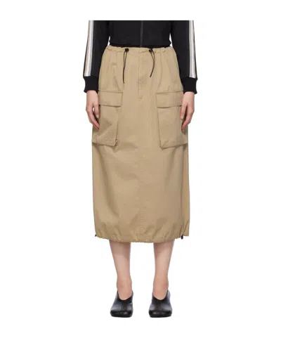 Mm6 Maison Margiela Single Stitch-logo Midi Skirt In Brown