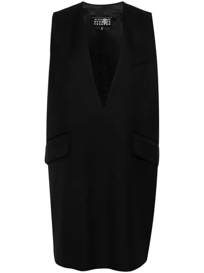 Mm6 Maison Margiela Single-stitch-logo Twill Mini Dress In Black