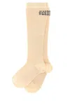Mm6 Maison Margiela Stretch Viscose Blend Knee-high Socks With Embroidered Detail In Gold