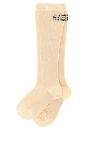 Mm6 Maison Margiela Skin Pink Stretch Viscose Blend Socks In White