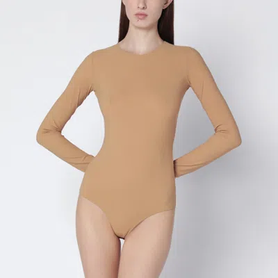 Mm6 Maison Margiela Skin-tone Bodysuit In Lycra Jersey In Sand