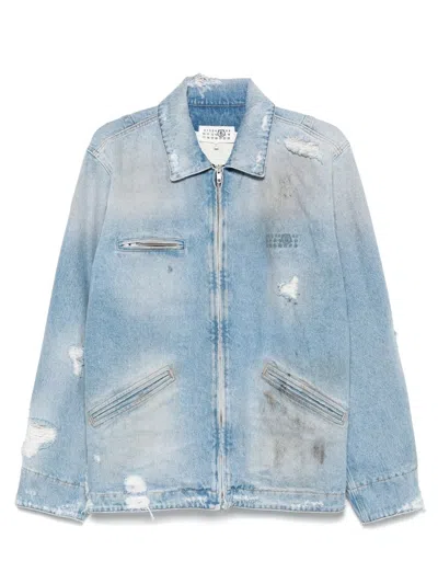 Mm6 Maison Margiela Denim Distressed Jacket In Blue