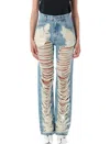 Mm6 Maison Margiela Mm6 By Maison Margiela Distressed Straight Leg Denim Jeans With White Stitching