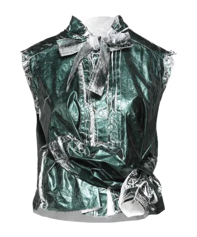 Mm6 Maison Margiela Sleeveless Bow Collar Blouse In Green